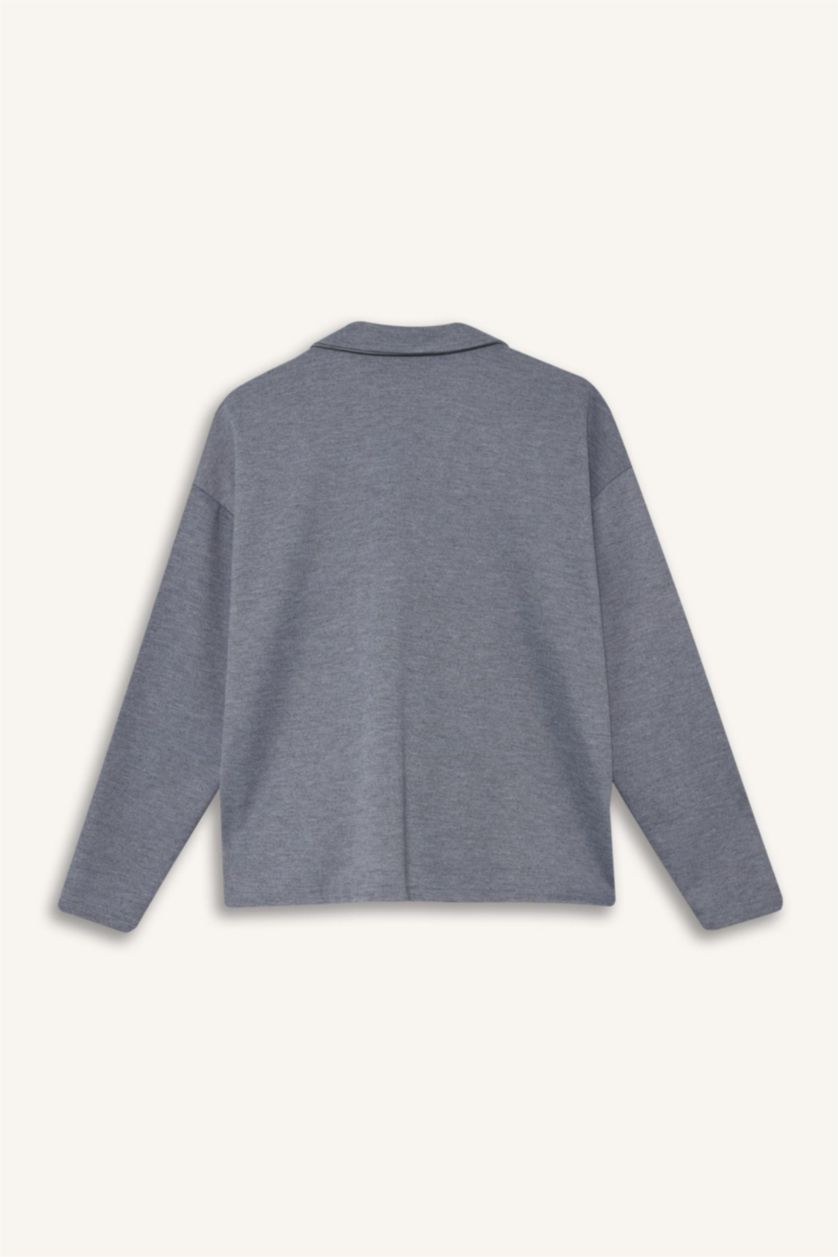 Женщины Серый меланж Свитшот с полоской, круглым вырезом и рельефной текстурой, Relax Fit