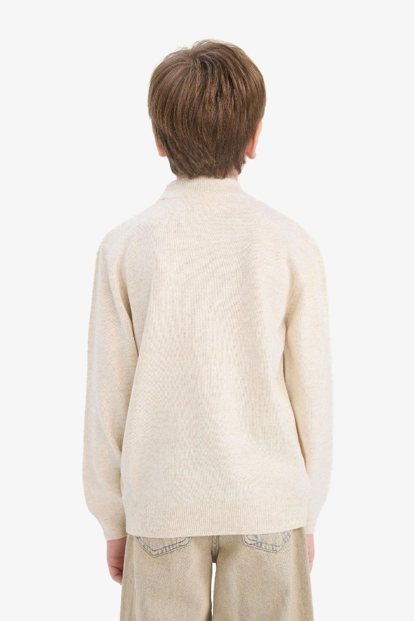 Erkek Çocuk - Genç Erkek Ekru Melanj Dik Yaka Triko Kazak Erkek Çocuk