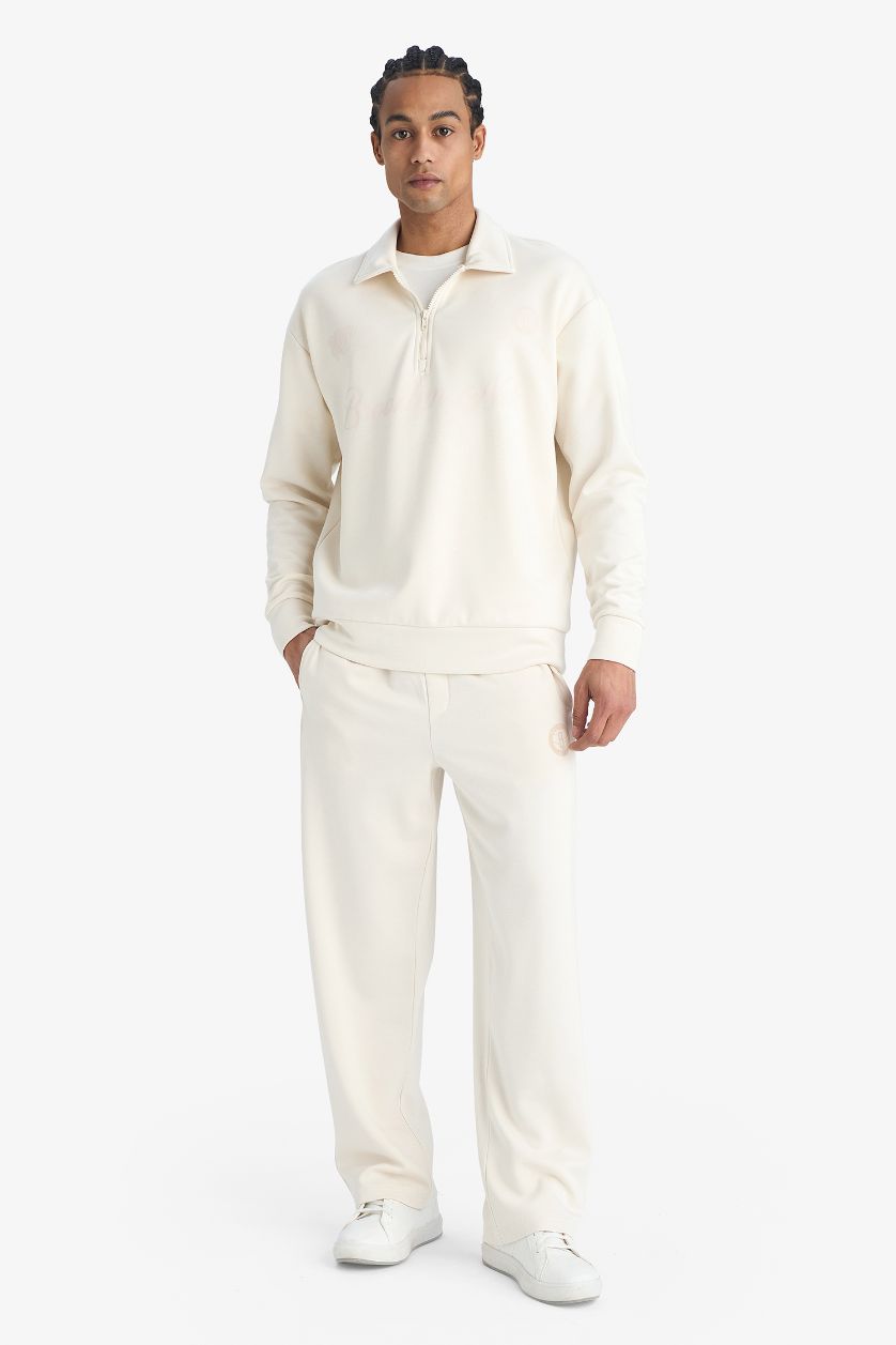 Erkek Taş NBA Brooklyn Nets Relax Fit Polo Yaka Yarım Fermuarlı Modal Sweatshirt