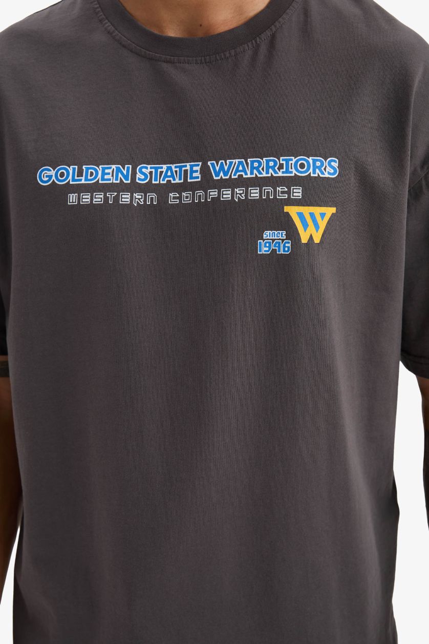 Erkek Antrasit NBA Golden State Warriors Boxy Fit Bisiklet Yaka Kısa Kollu Tişört