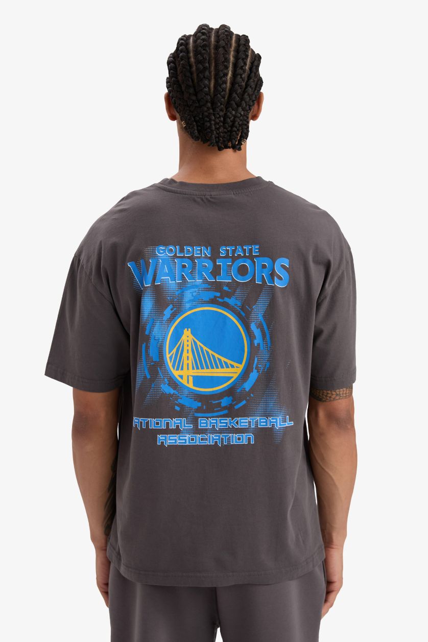 Erkek Antrasit NBA Golden State Warriors Boxy Fit Bisiklet Yaka Kısa Kollu Tişört