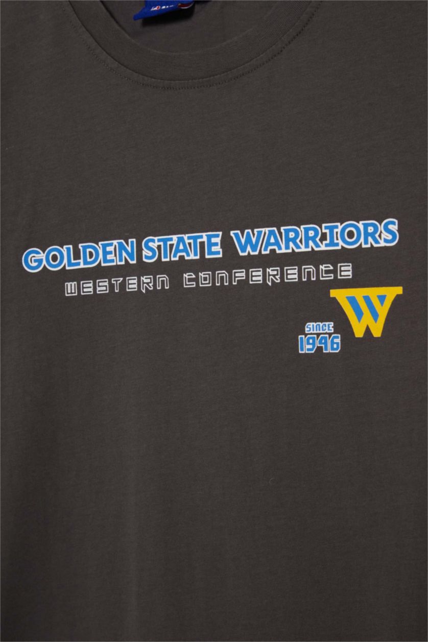 Erkek Antrasit NBA Golden State Warriors Boxy Fit Bisiklet Yaka Kısa Kollu Tişört