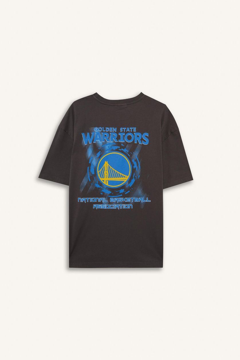 Erkek Antrasit NBA Golden State Warriors Boxy Fit Bisiklet Yaka Kısa Kollu Tişört