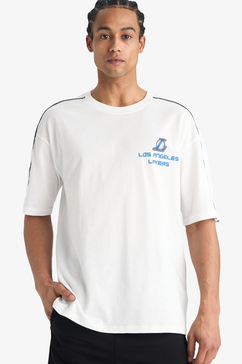 رجال بيج فاتح تيشيرت اوفر سايز برقبة مستديرة من لوس أنجلوس ليكرز