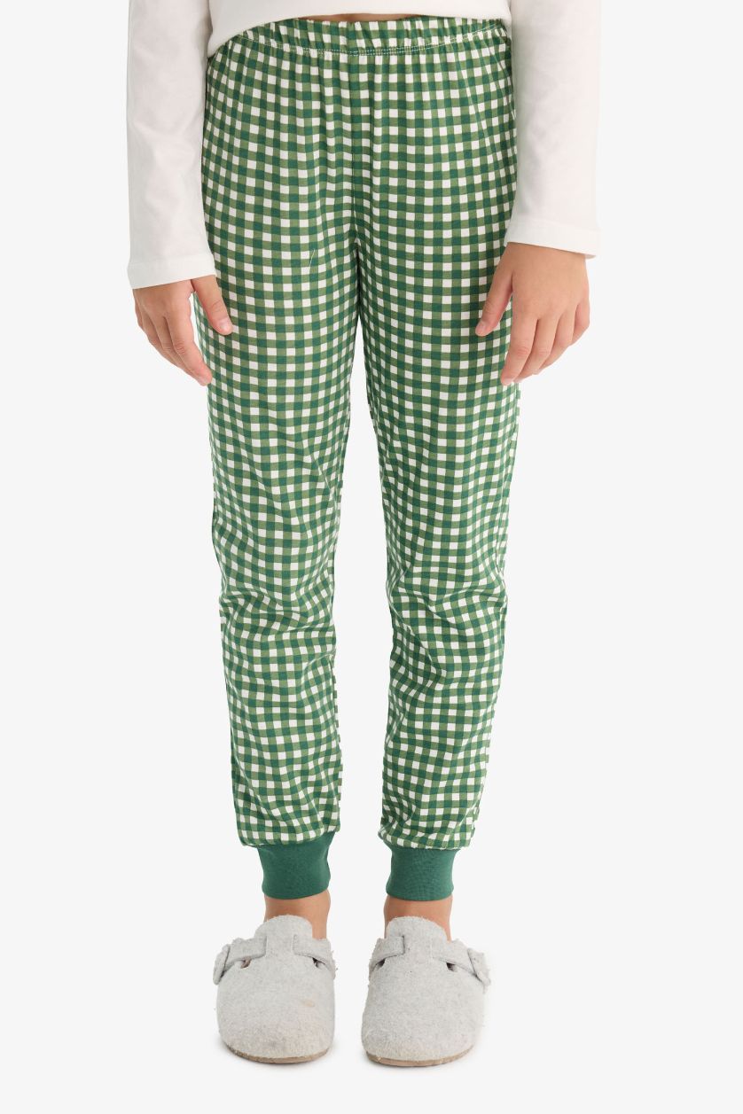 Kız Çocuk - Genç Kız Ekru %100 Pamuklu Desenli Beli Lastikli Pijama Takımı Kız Çocuk