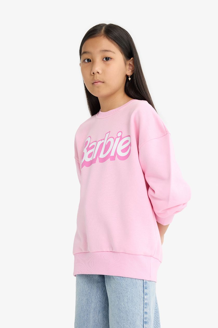 Kız Çocuk - Genç Kız Açık Pembe Barbie Oversıze Bisiklet Yaka Sweatshirt Kız Çocuk