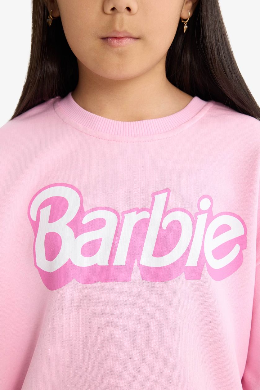 Kız Çocuk - Genç Kız Açık Pembe Barbie Oversıze Bisiklet Yaka Sweatshirt Kız Çocuk