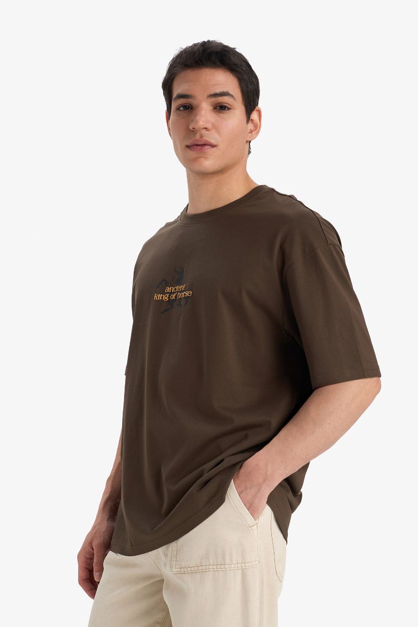 MAN Brown Cotton Boxy Fit Printed Back T-Shirt