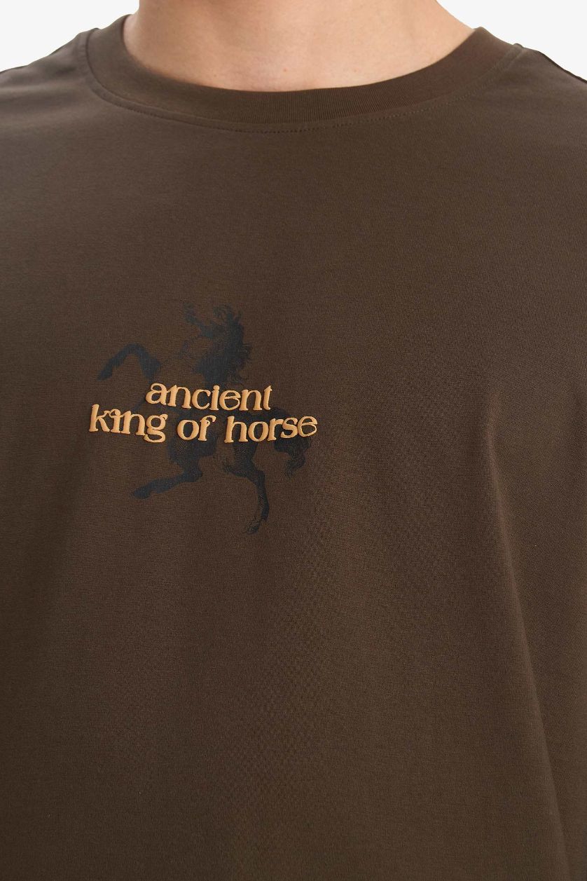 MAN Brown Cotton Boxy Fit Printed Back T-Shirt