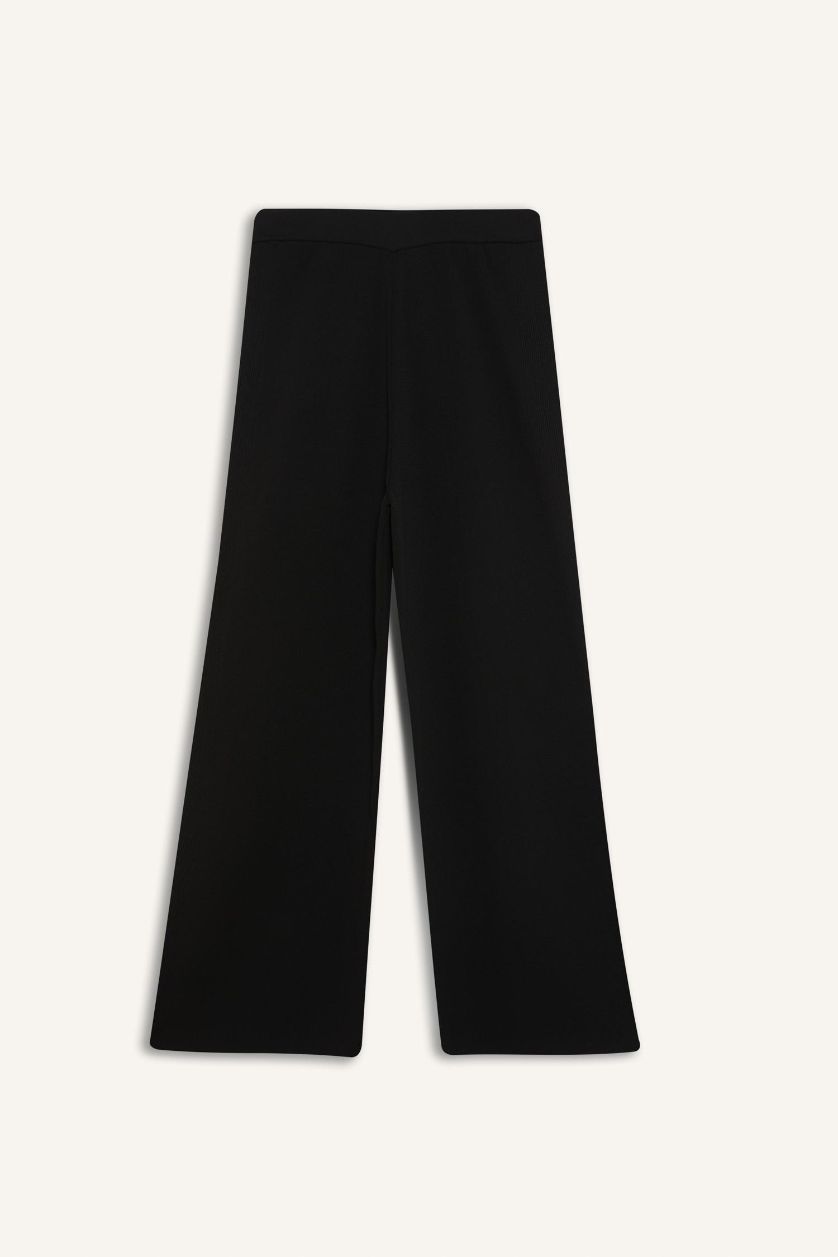 Kadın Siyah Wide Leg Geniş Bol Paça Triko Pantolon