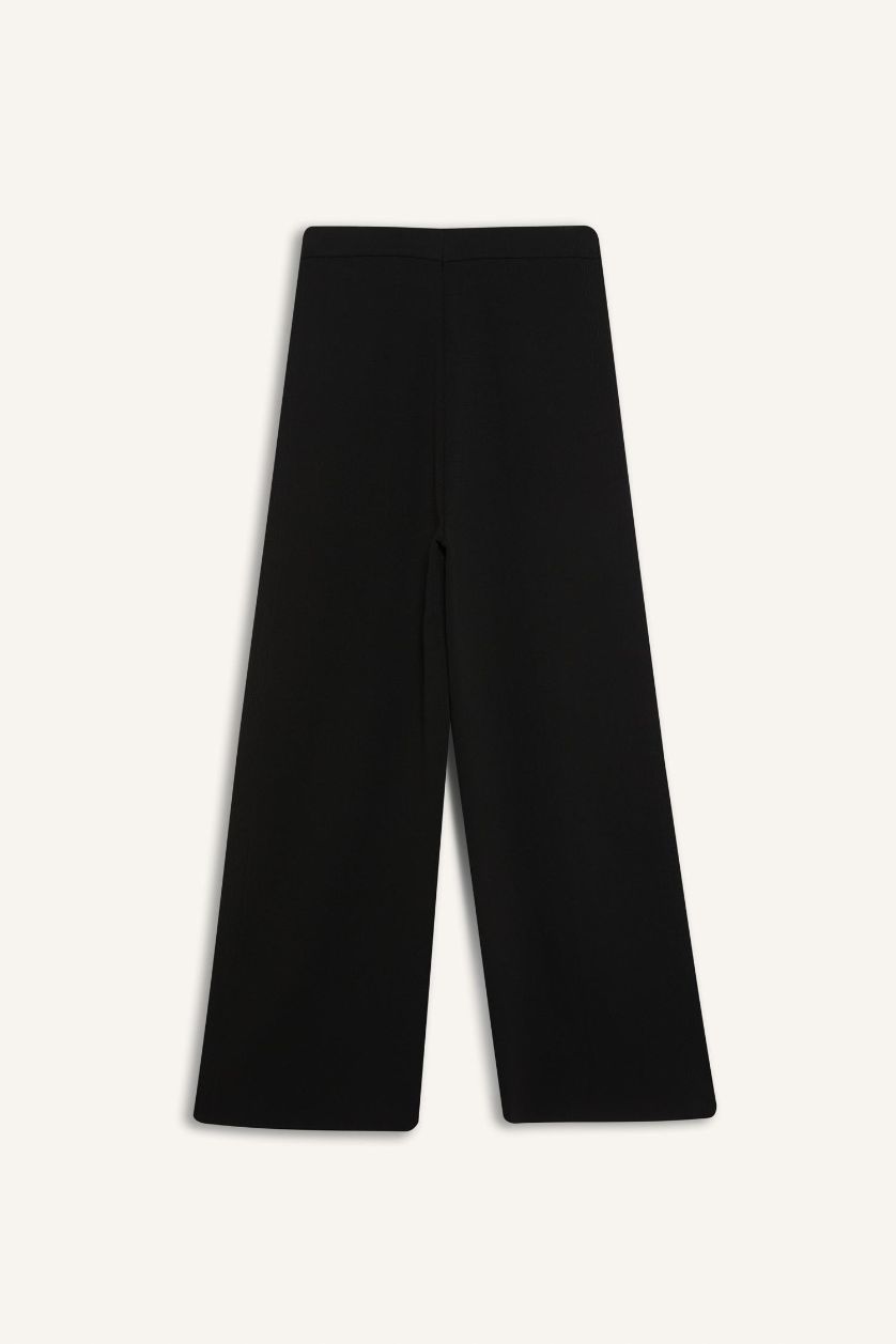 Kadın Siyah Wide Leg Geniş Bol Paça Triko Pantolon