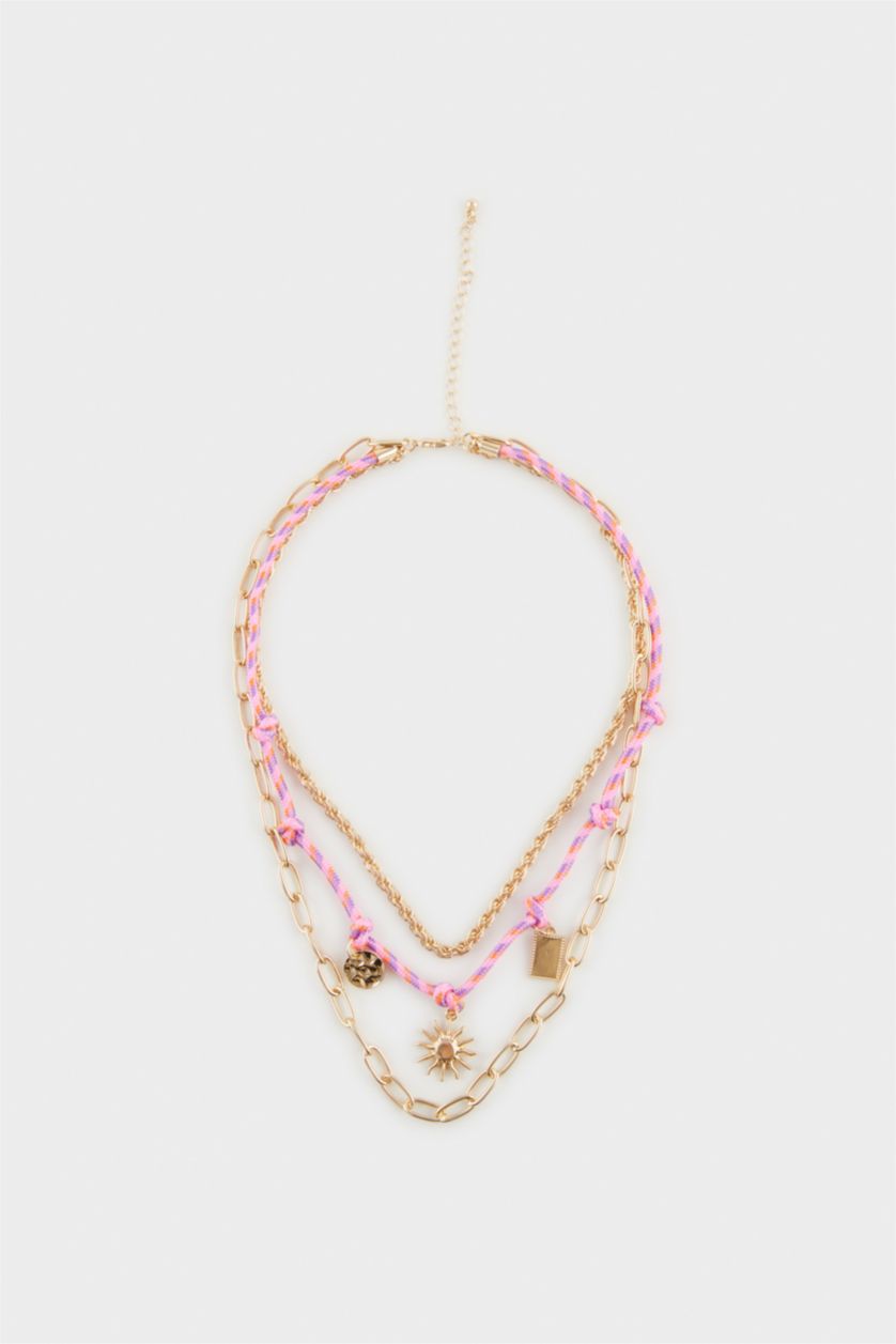 Kadın Karma Kadın 3'lü Pembe İp Detaylı Gold Kolye