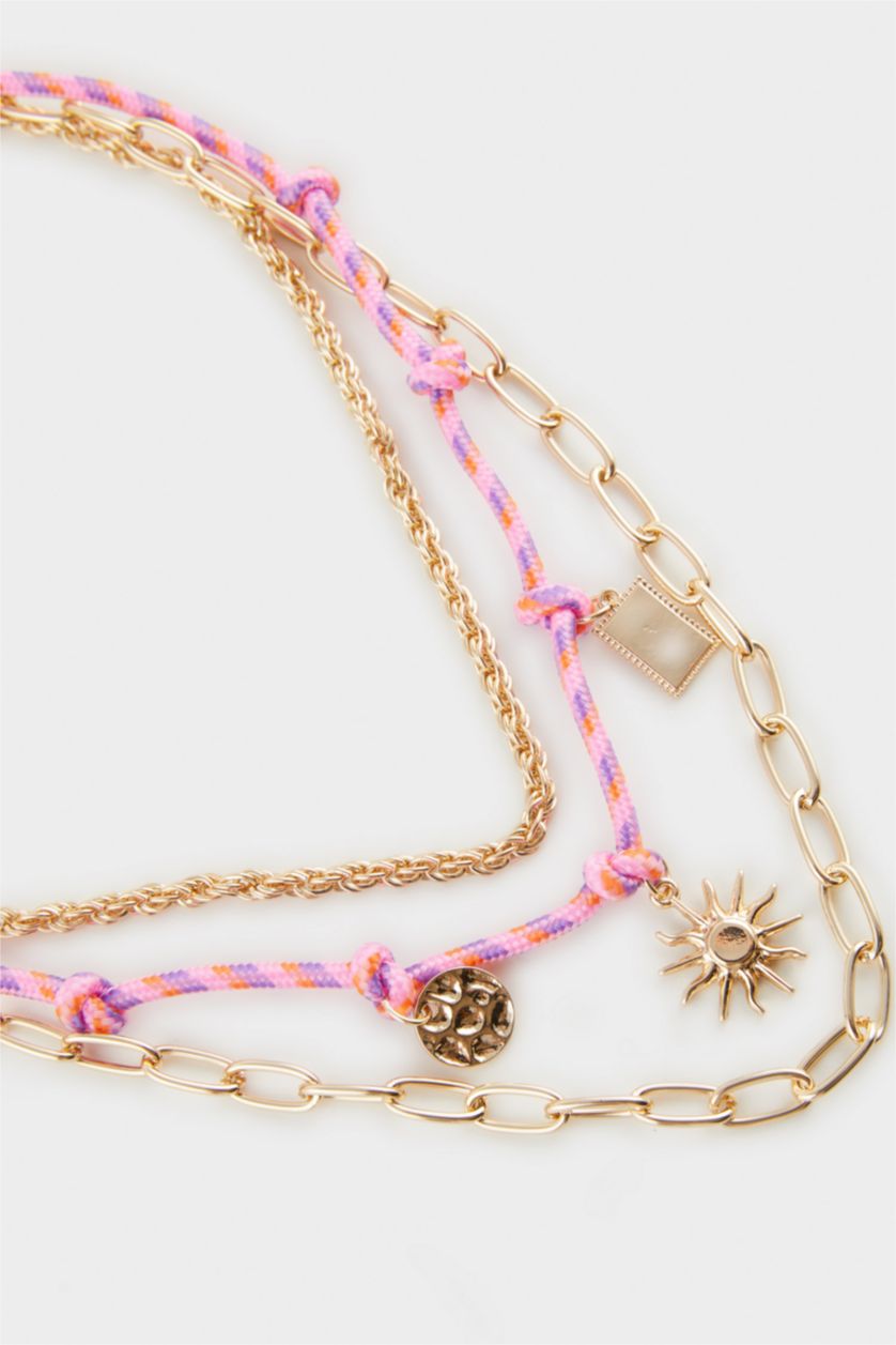 Kadın Karma Kadın 3'lü Pembe İp Detaylı Gold Kolye