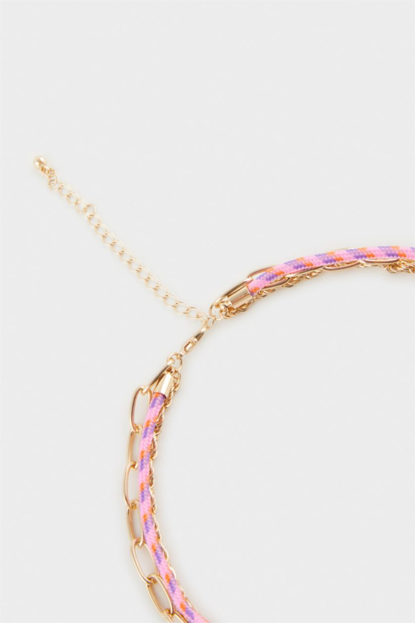 Kadın Karma Kadın 3'lü Pembe İp Detaylı Gold Kolye