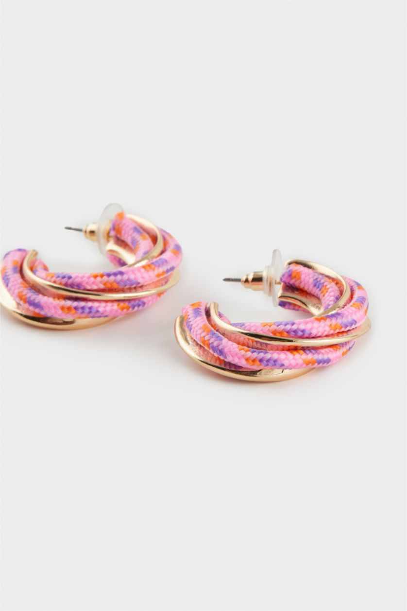 Woman Karma Woman Pink Rope Detailed Gold Earrings