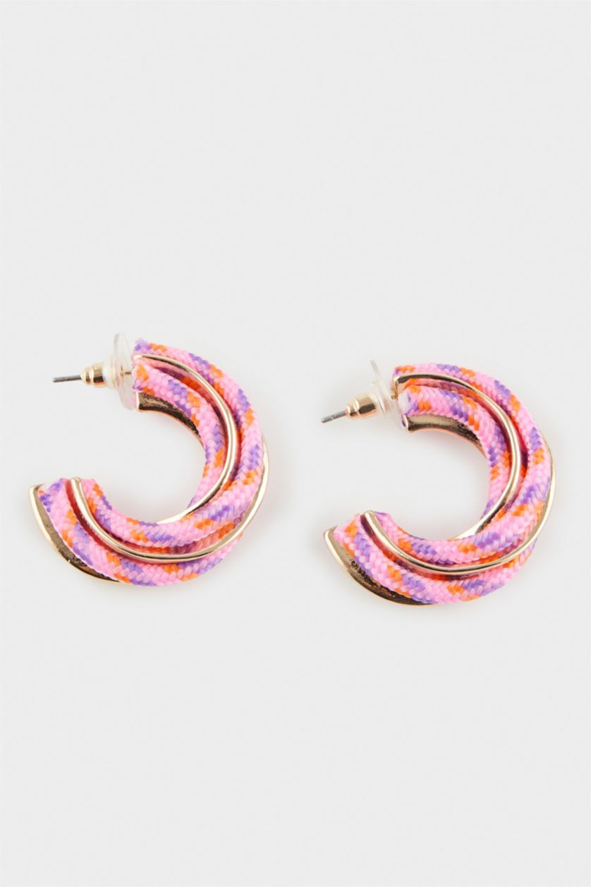Woman Karma Woman Pink Rope Detailed Gold Earrings