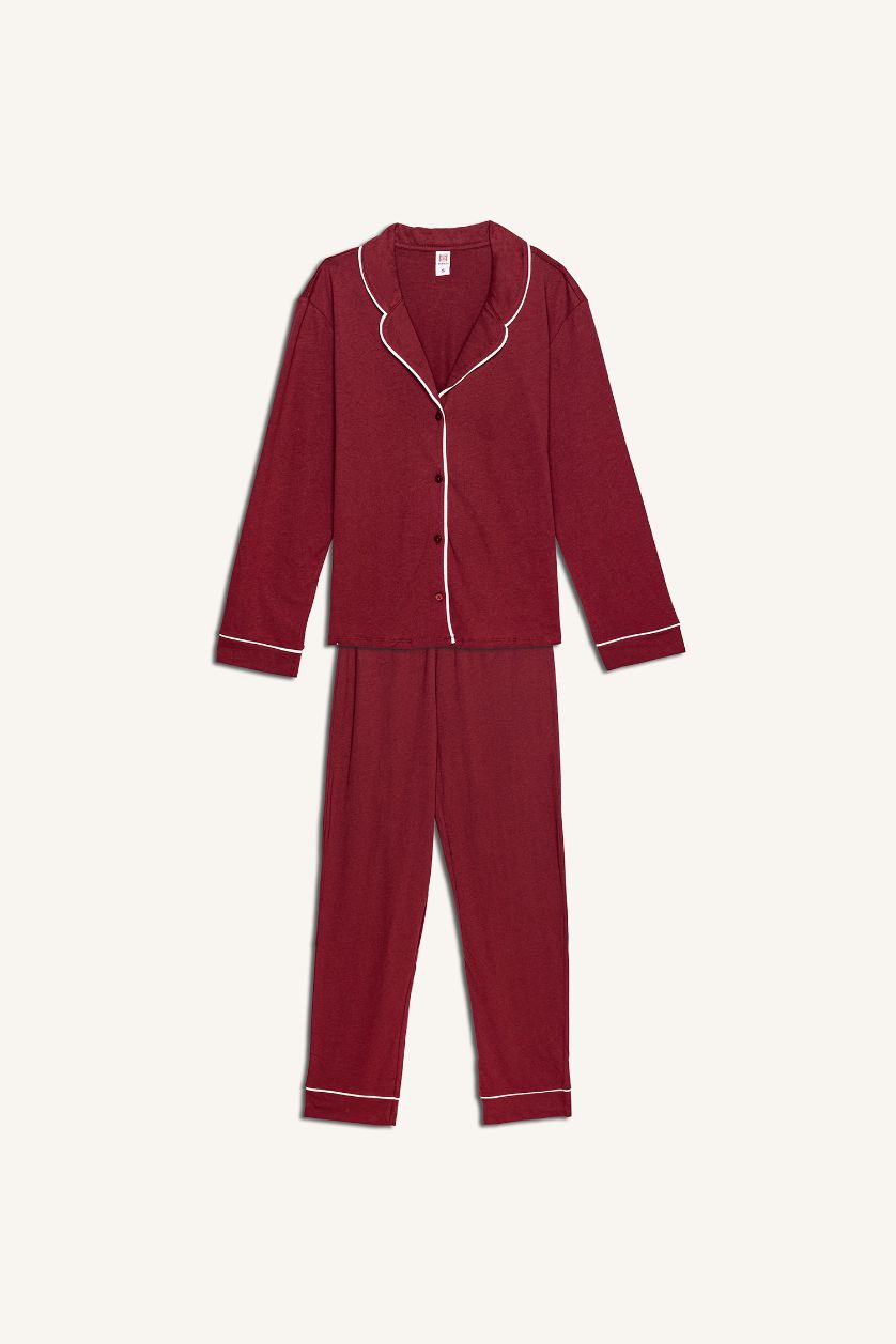 WOMAN Bordeaux Regular Fit Long Sleeve 2 Pieces Pyjama Set