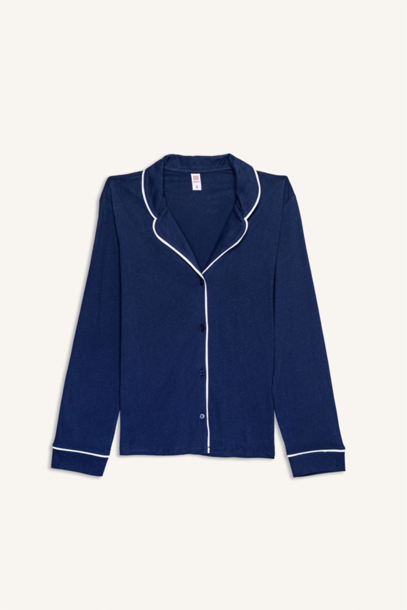 حريمي كحلي طقم قصة عادية كم طويل - قطعتين