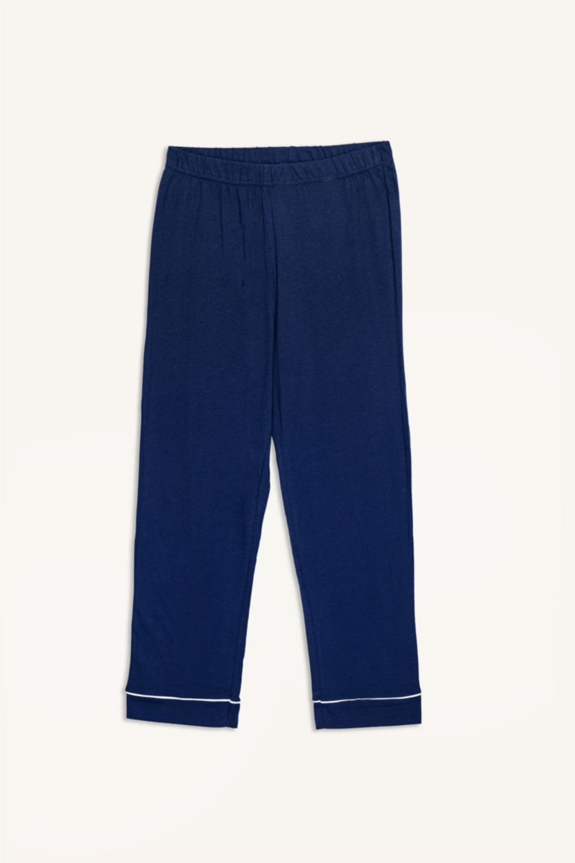 حريمي كحلي طقم قصة عادية كم طويل - قطعتين