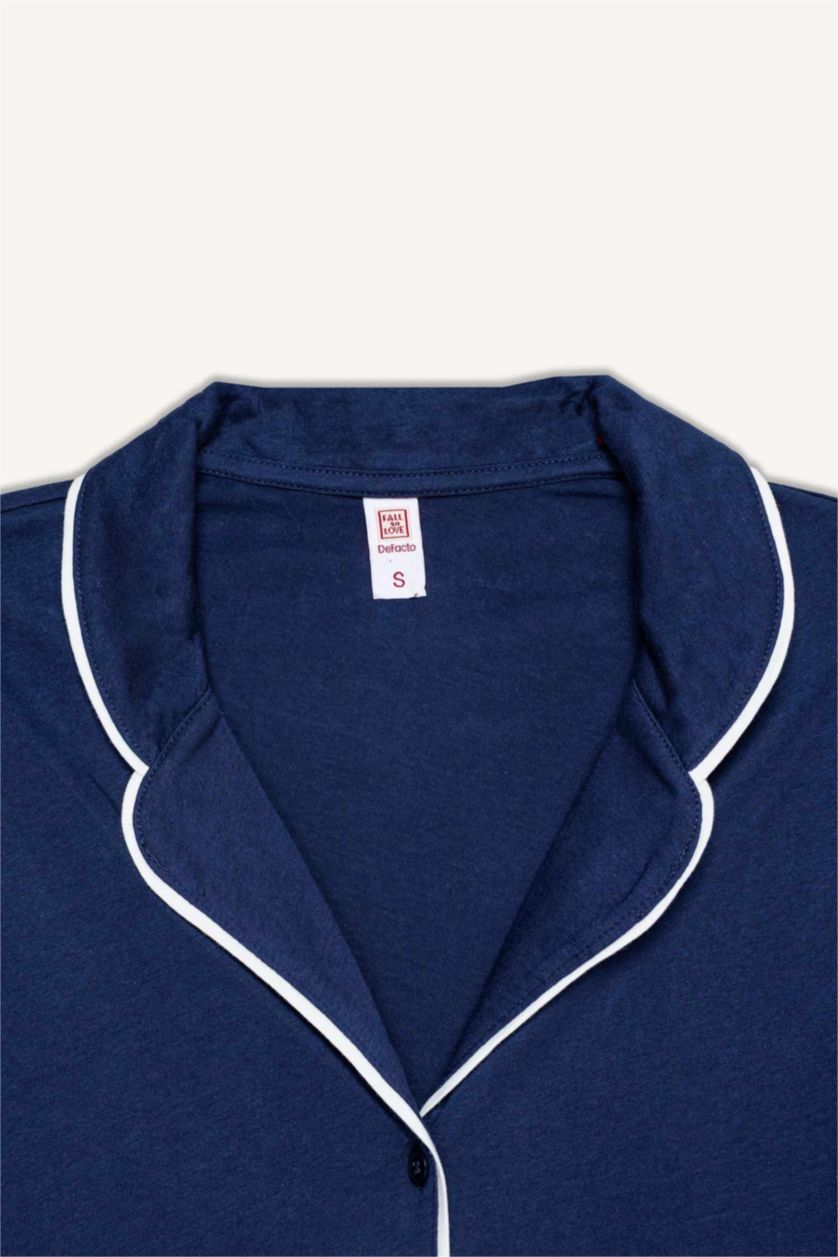 حريمي كحلي طقم قصة عادية كم طويل - قطعتين