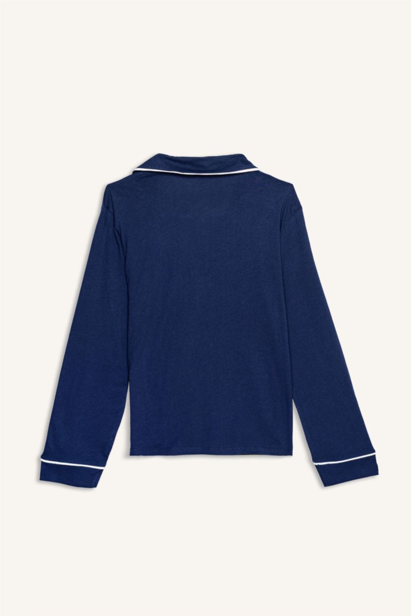 حريمي كحلي طقم قصة عادية كم طويل - قطعتين