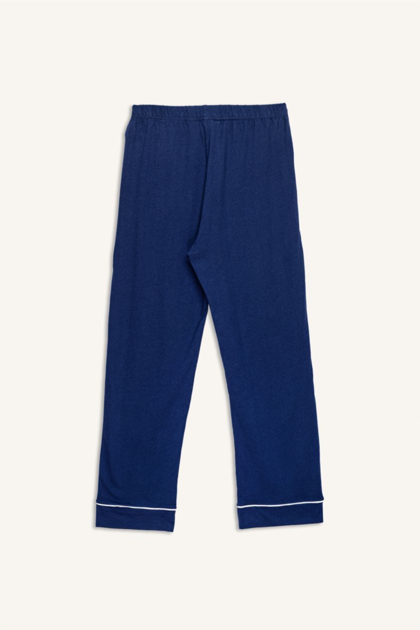 حريمي كحلي طقم قصة عادية كم طويل - قطعتين