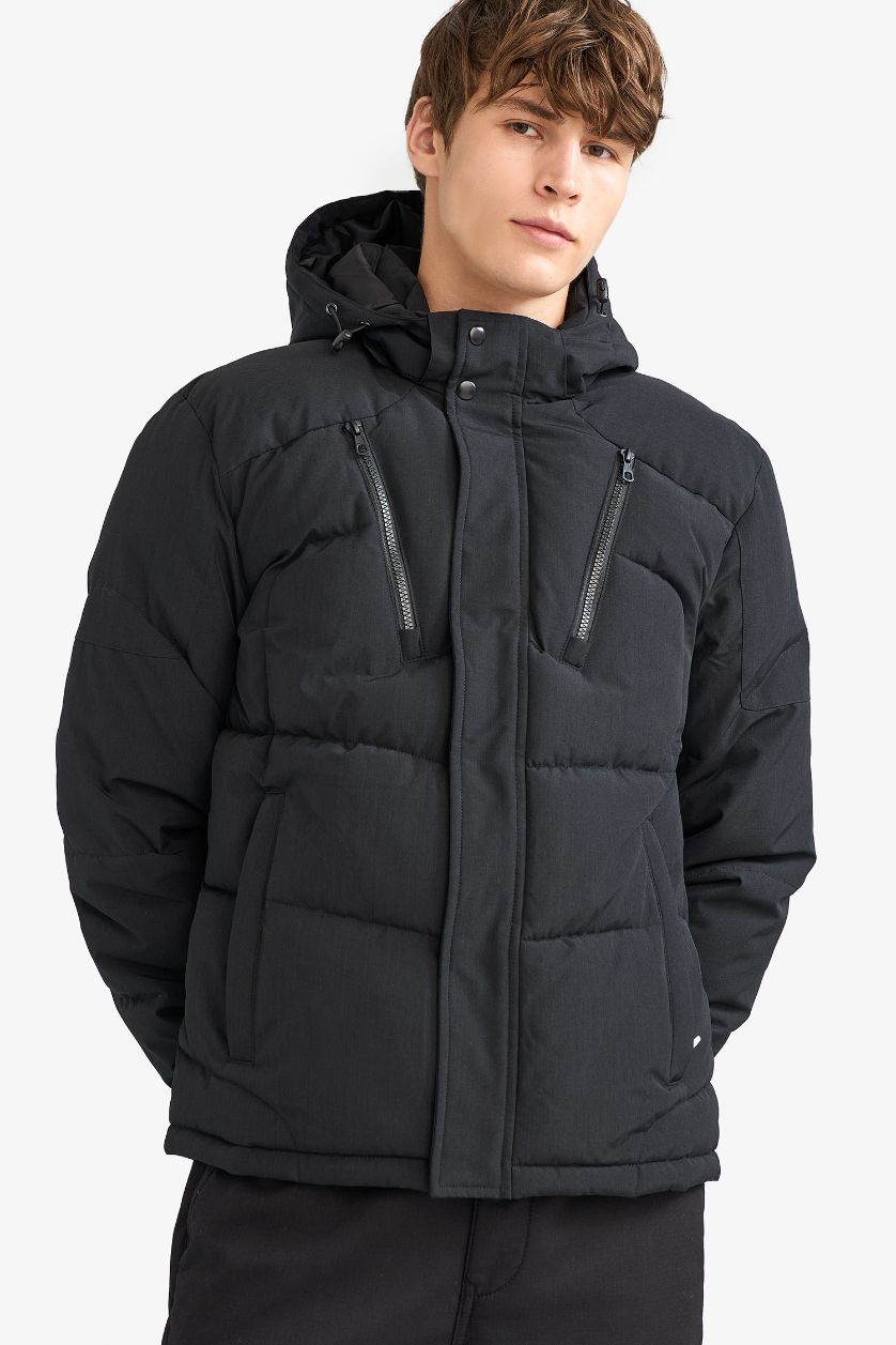 Erkek Siyah Su İtici Slim Fit Mont