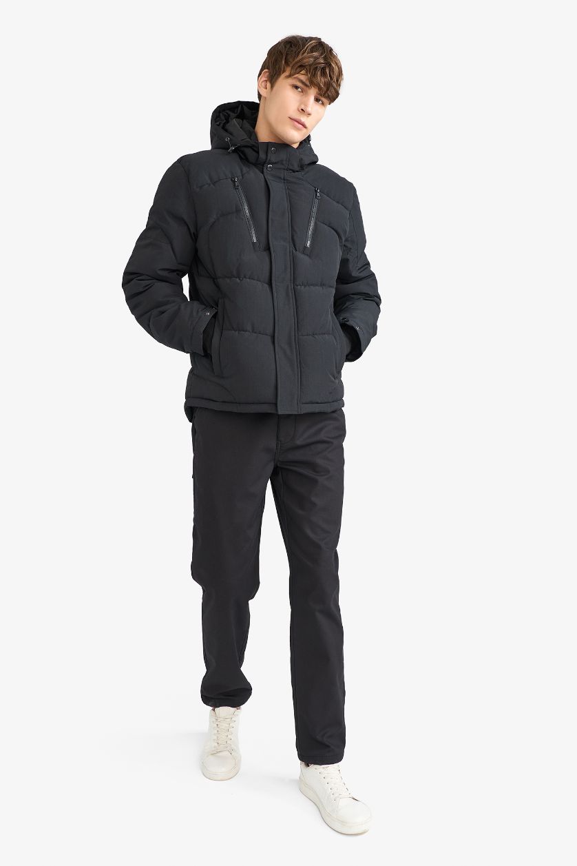 Erkek Siyah Su İtici Slim Fit Mont