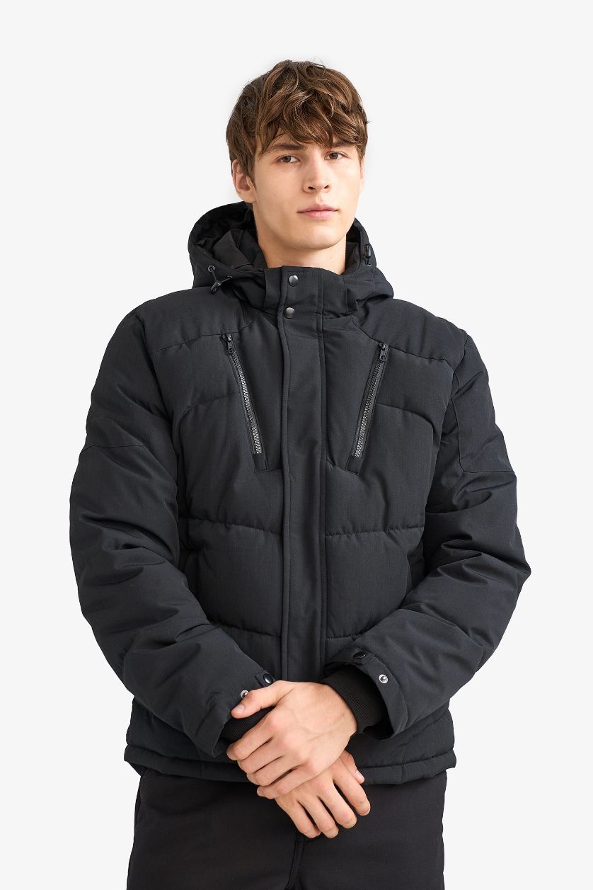 Erkek Siyah Su İtici Slim Fit Mont