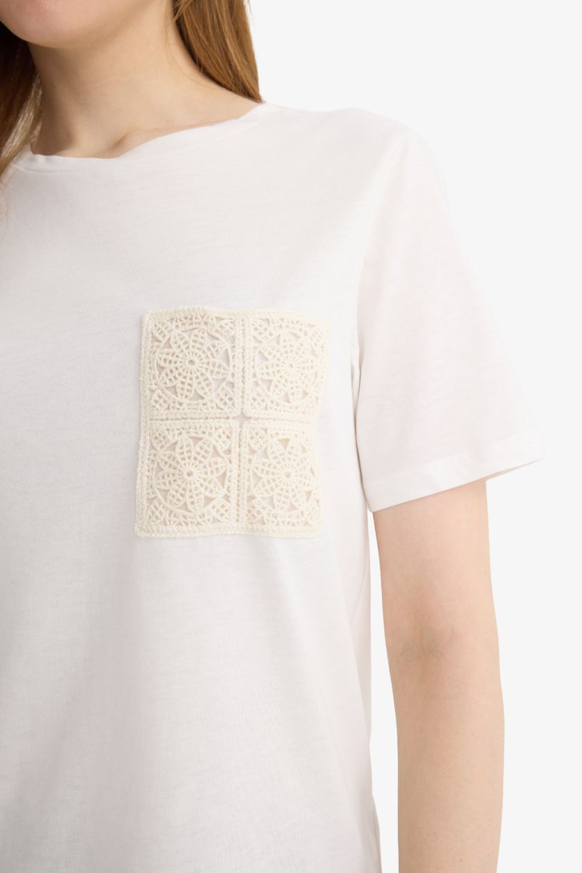 WOMAN Ecru Regular Fit Crew Neck Cotton Short Sleeve T-Shirt