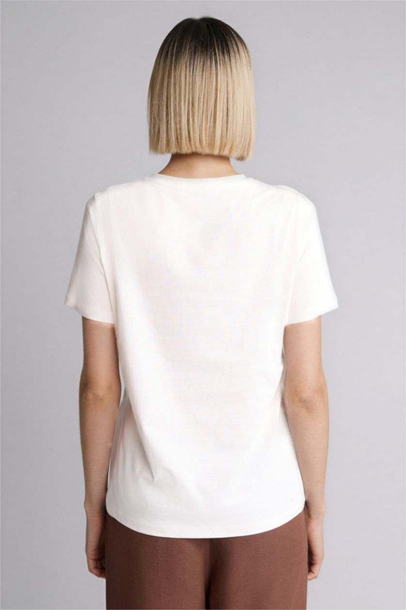 Kadın Ekru Regular Fit Penye Tişört
