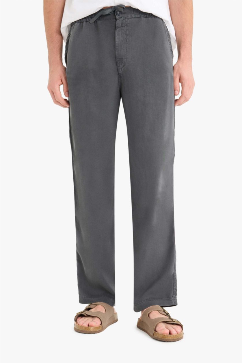 Erkek Antrasit Bol Rahat Kesim Wide Leg Üç Cepli Geniş Paça Yazlık Tensel Pantolon