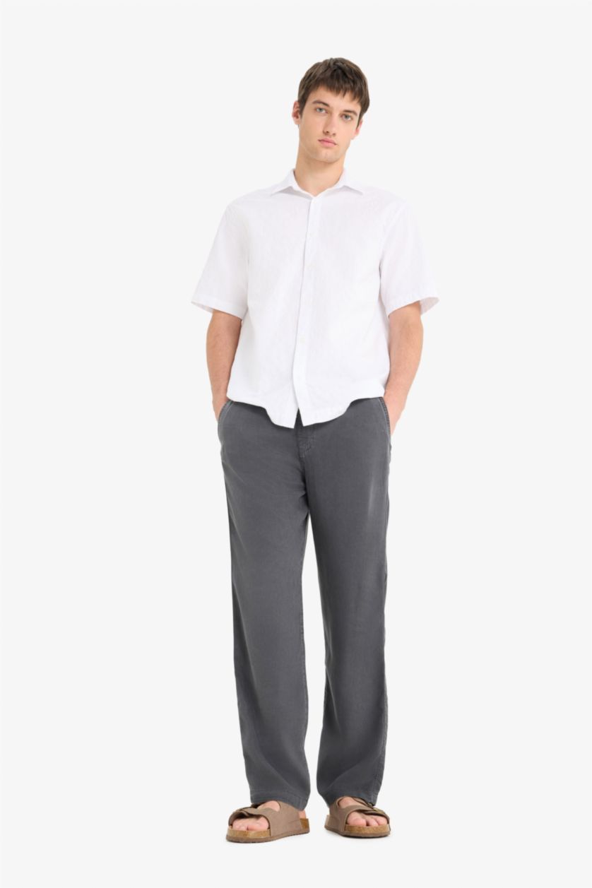 Erkek Antrasit Bol Rahat Kesim Wide Leg Üç Cepli Geniş Paça Yazlık Tensel Pantolon