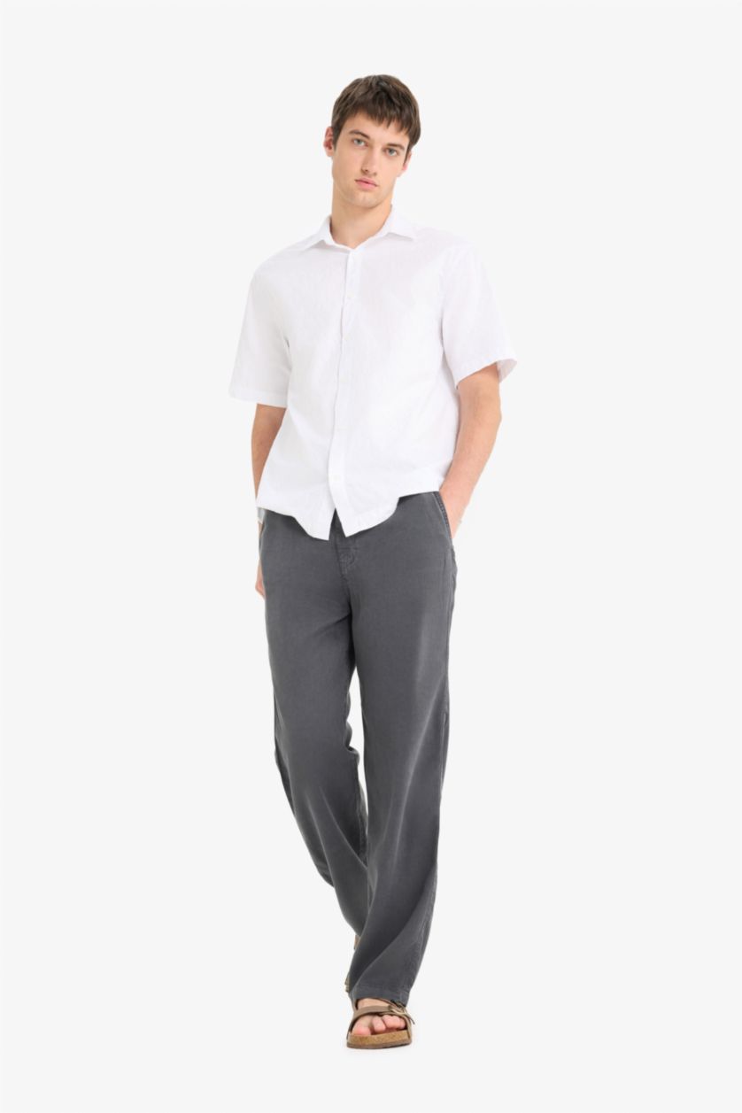 Erkek Antrasit Bol Rahat Kesim Wide Leg Üç Cepli Geniş Paça Yazlık Tensel Pantolon