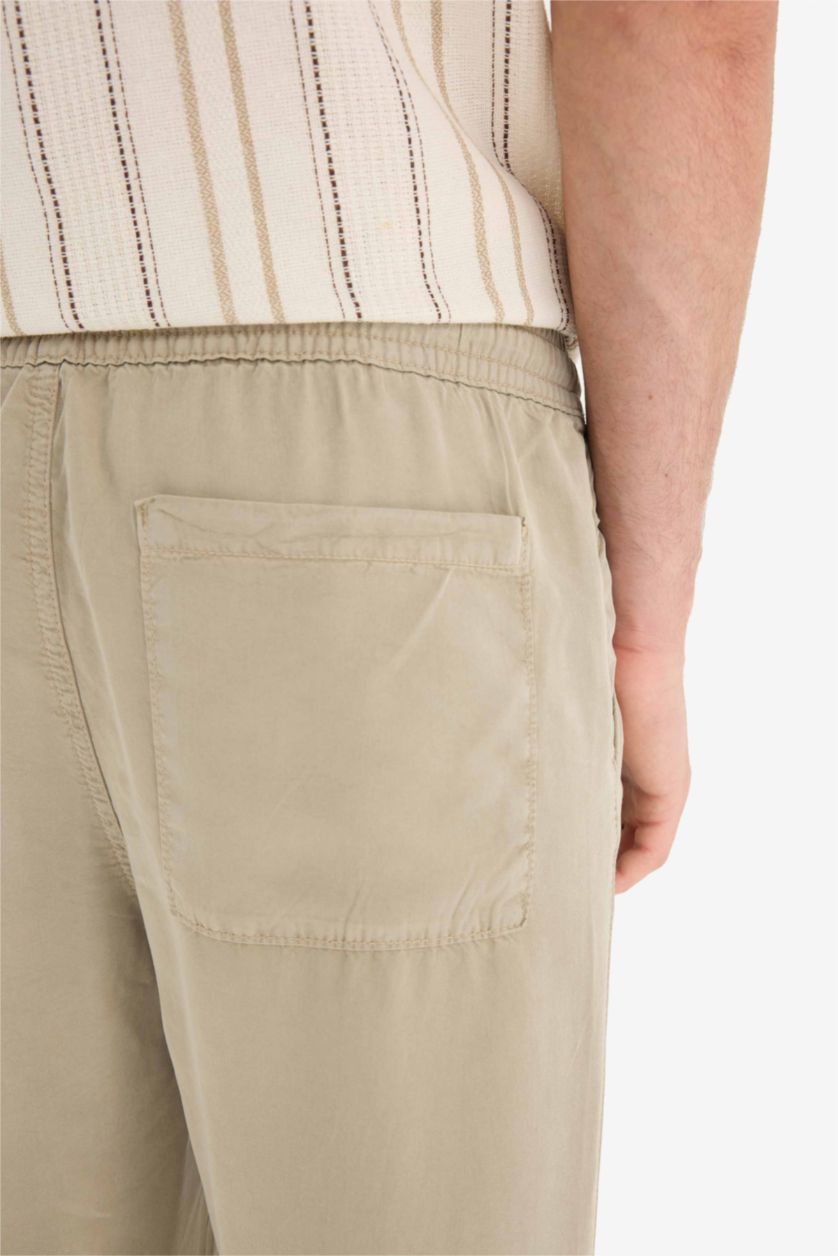 Erkek Açık Haki Bol Rahat Kesim Wide Leg Üç Cepli Geniş Paça Yazlık Tencel Pantolon