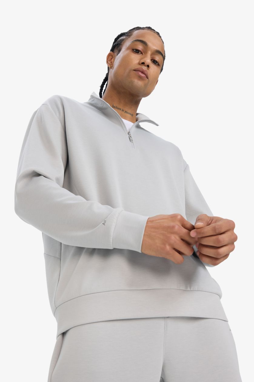 رجال رمادي فاتح سويت شيرت رياضي قصة عادية بياخة عالية بسحاب من DeFactoFit