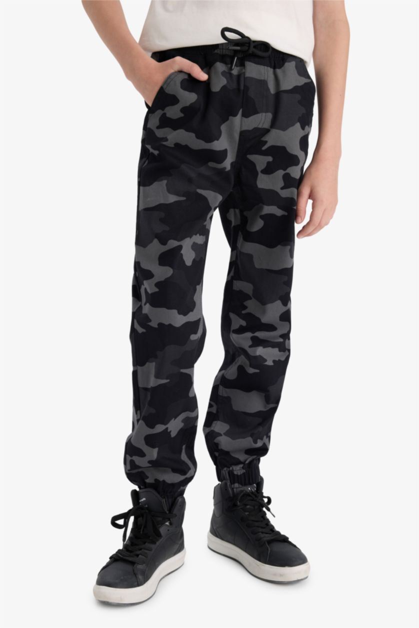Erkek Çocuk - Genç Erkek Gri Jogger Fit Kamuflaj Desenli Gabardin Pantolon Erkek Çocuk