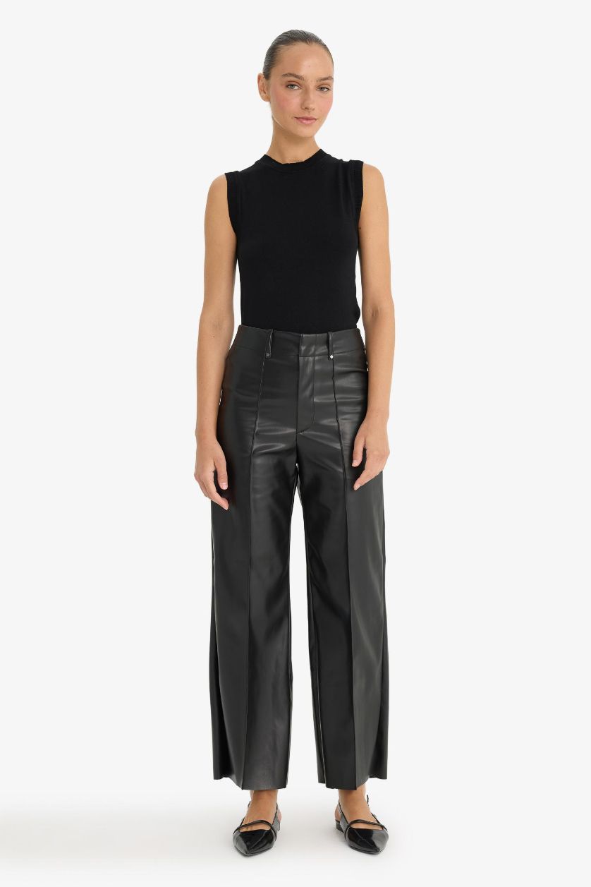 Женщины Черный Брюки-миди Wide Leg с двойными карманами и высокой талией