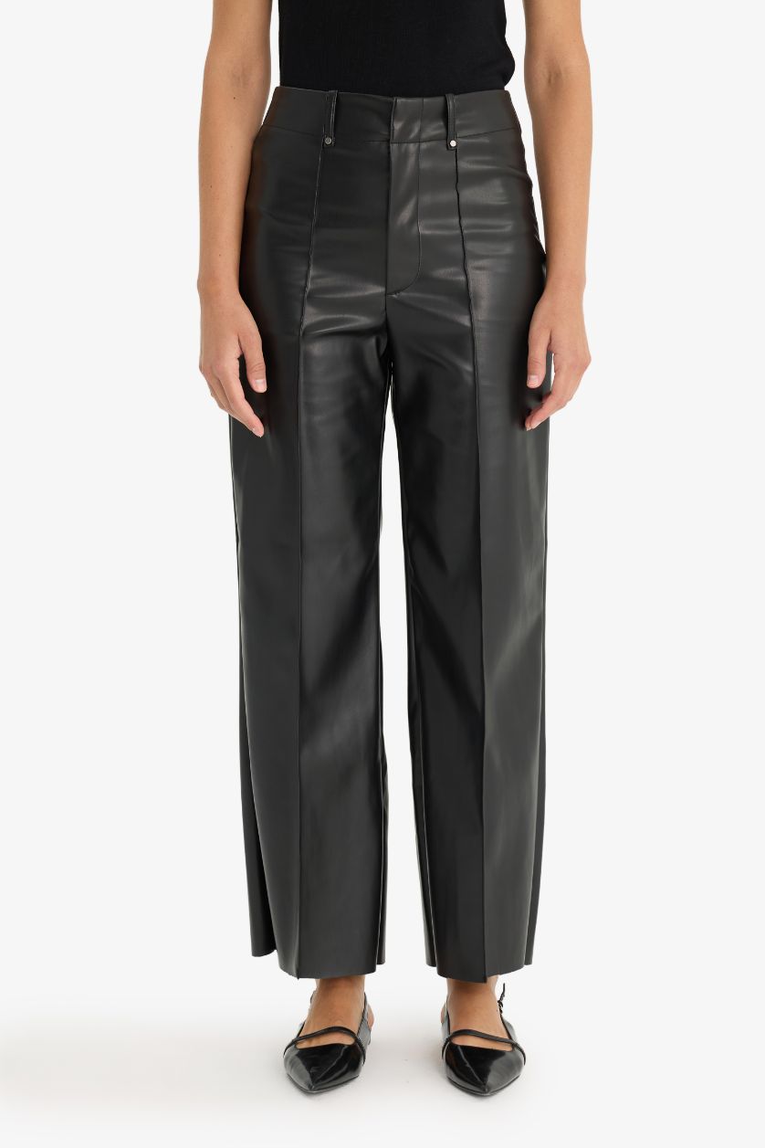 Женщины Черный Брюки-миди Wide Leg с двойными карманами и высокой талией