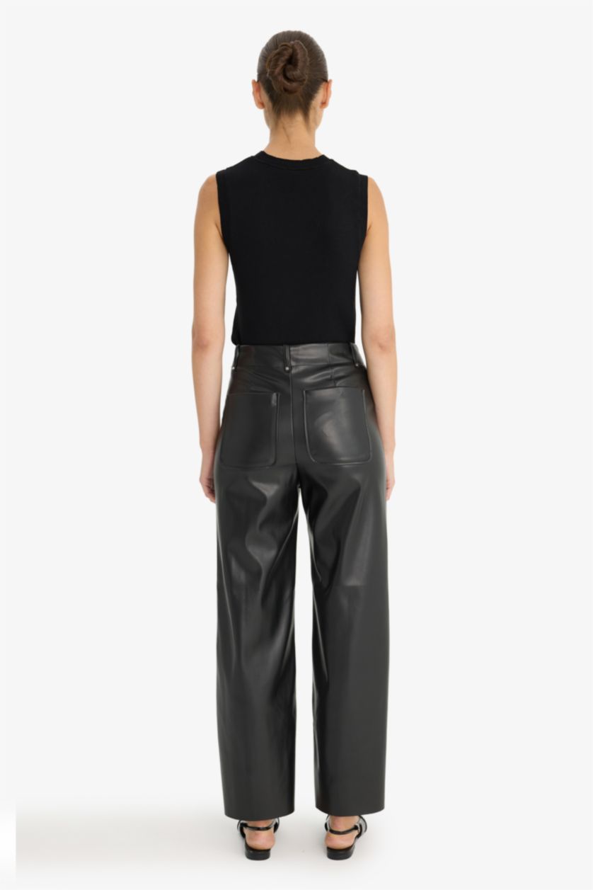 Женщины Черный Брюки-миди Wide Leg с двойными карманами и высокой талией