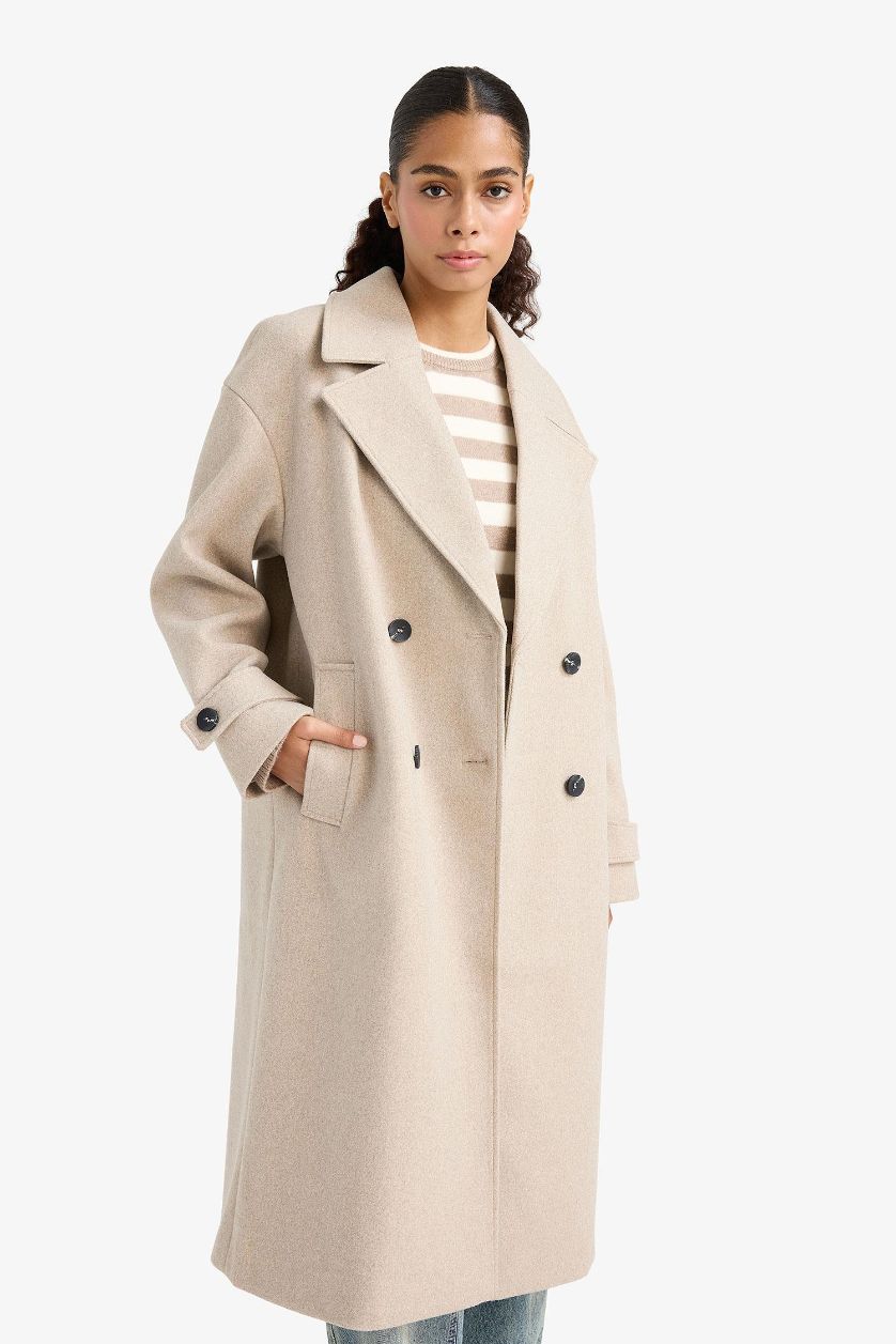 WOMAN Beige Regular Fit Long Cachet Jacket