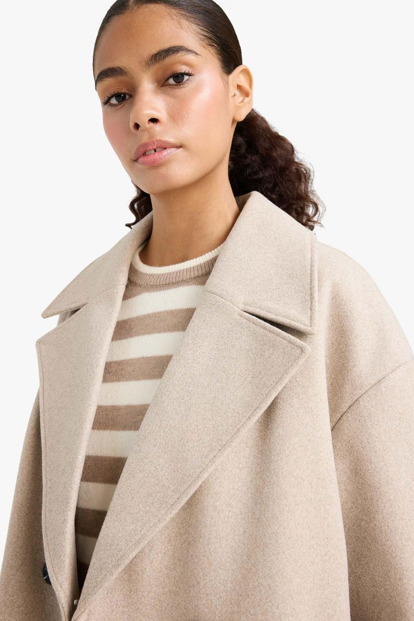 WOMAN Beige Regular Fit Long Cachet Jacket
