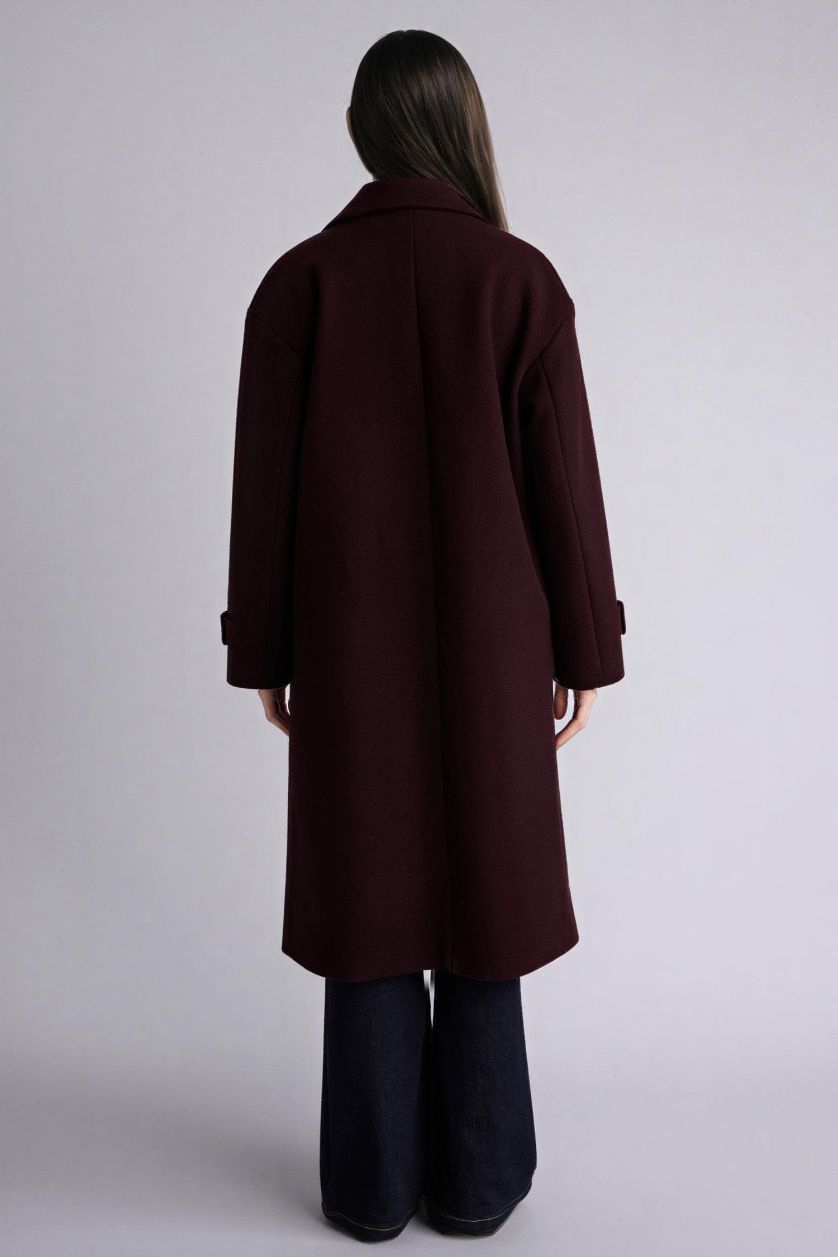 Kadın Bordo Regular Fit Kaşe Kaban