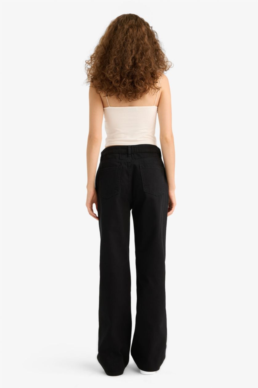 Женщины Черный Габардиновые брюки Straight Fit с нормальной талией и стандартной длиной