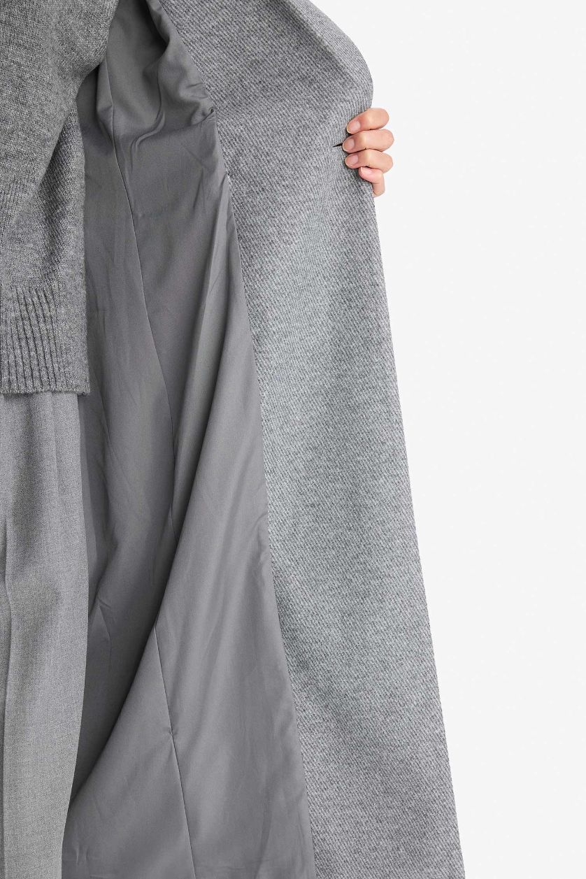 Kadın Antrasit Regular Fit Düğmeli Kaşe Uzun Kaban