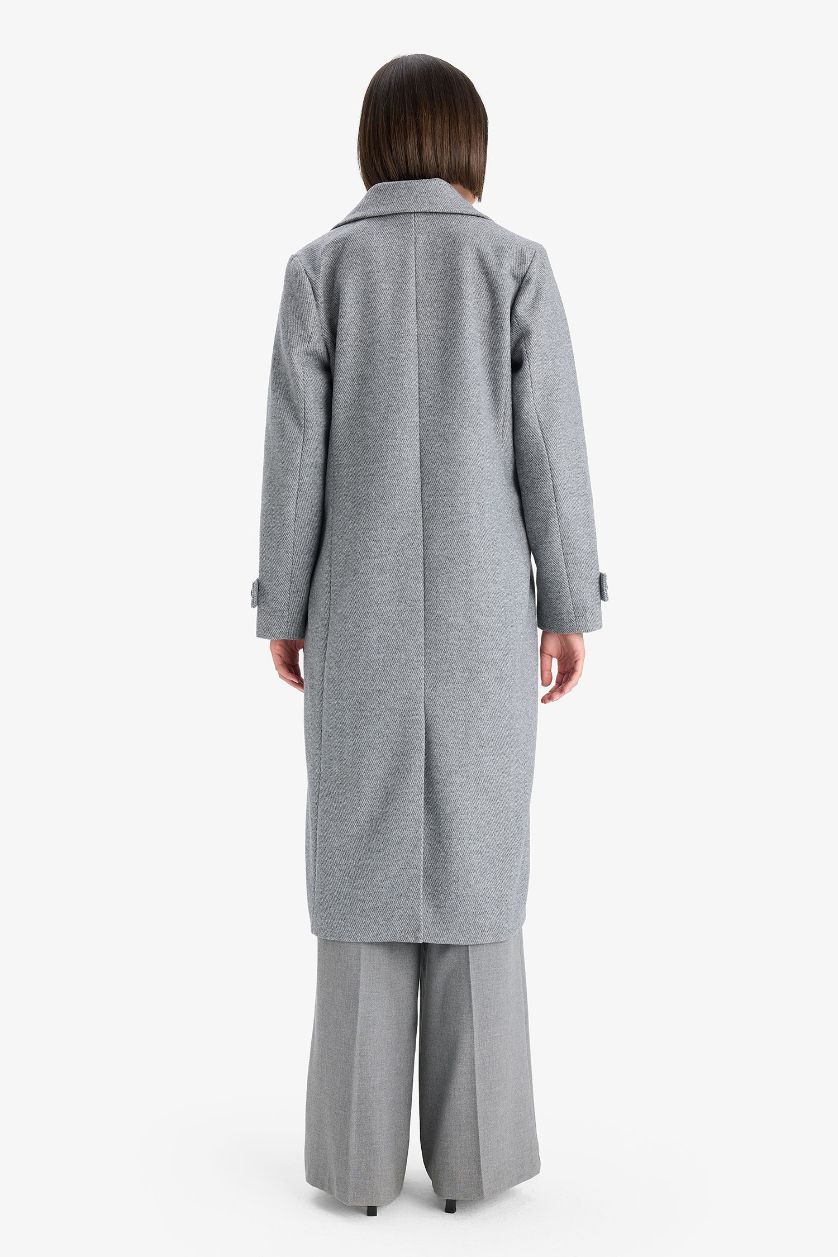 Kadın Antrasit Regular Fit Düğmeli Kaşe Uzun Kaban