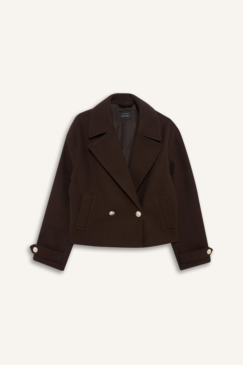 Kadın Kahve Regular Fit Düğmeli Kaşe Kaban