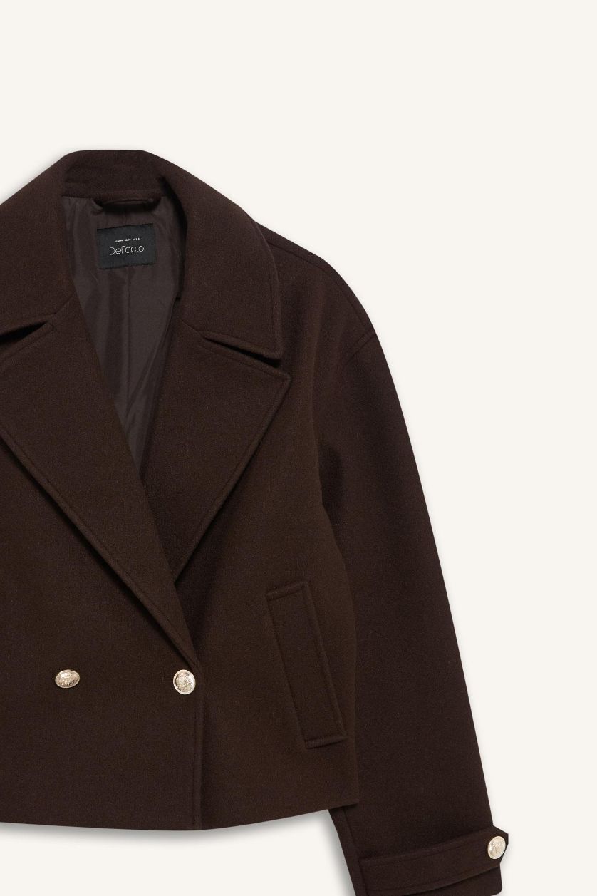 Kadın Kahve Regular Fit Düğmeli Kaşe Kaban