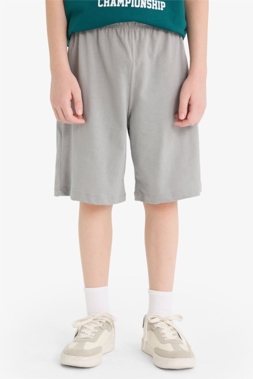 Erkek Çocuk - Genç Erkek Yeşil 2'li Takım Baskılı Kısa Kollu Tişört Beli Lastikli Şort Erkek Çocuk