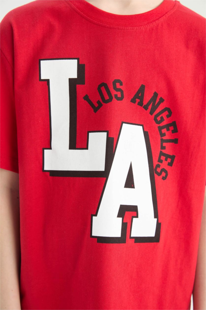 Erkek Çocuk - Genç Erkek Kırmızı 2'li Takım Baskılı Kısa Kollu Tişört Şort Erkek Çocuk